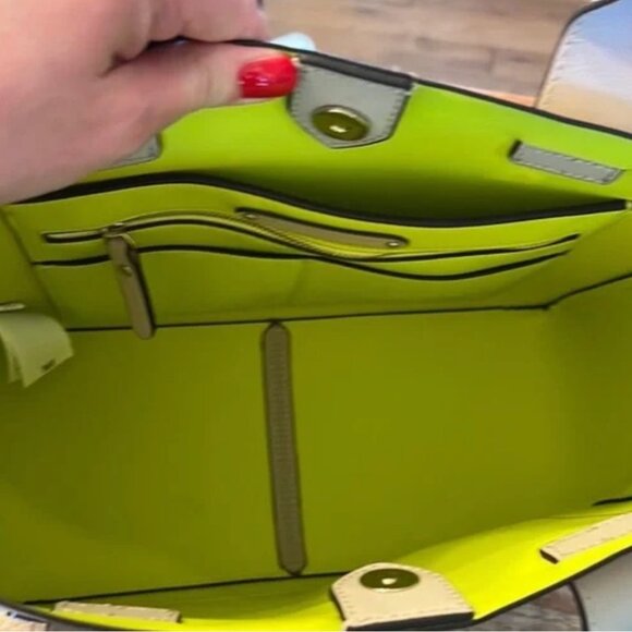 Banana Republic Leather Large East-West Tote Taupe With Lime Interior L/N - Picture 10 of 12